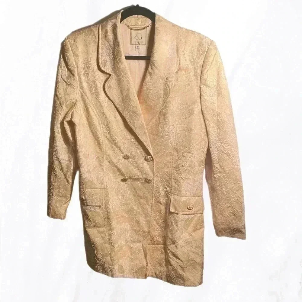 Vintage St John cream and gold double breasted long sleeve blazer 42